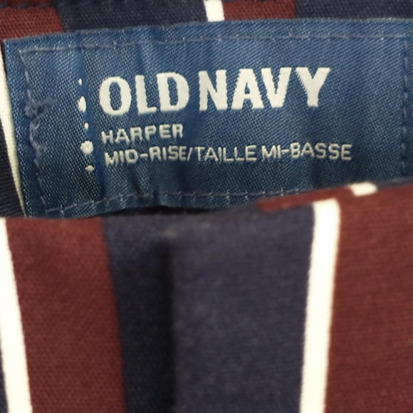Old Navy Stripes (Navy/White/Burgundy) Relaxed Mid-Rise Women's Pants - Picture 14 of 15